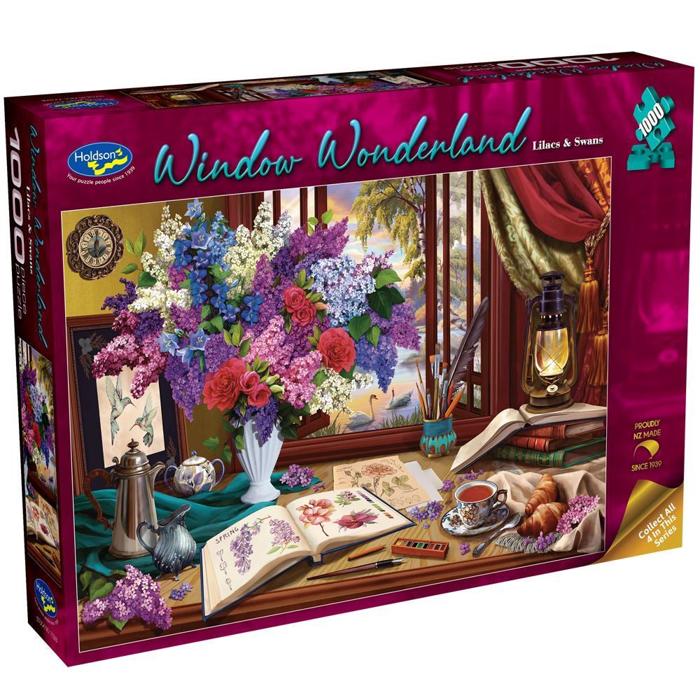 WINDOW WONDERLAND 1000 PIECE JIGSAW PUZZLE LILACS & SWANS