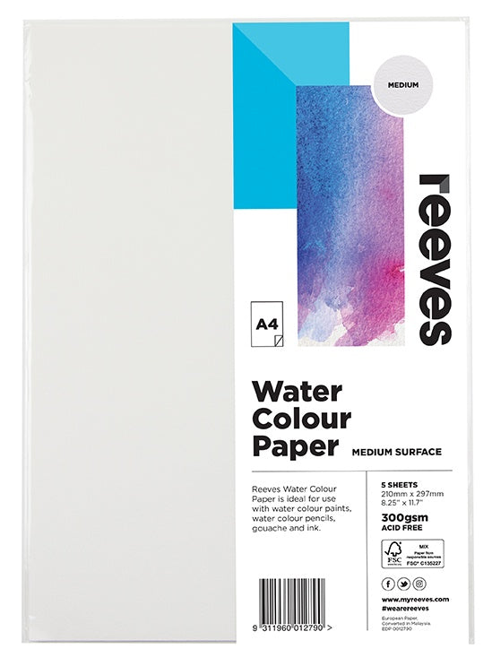 REEVES WATER COLOUR PAPER 300GSM A4 PACK OF 5