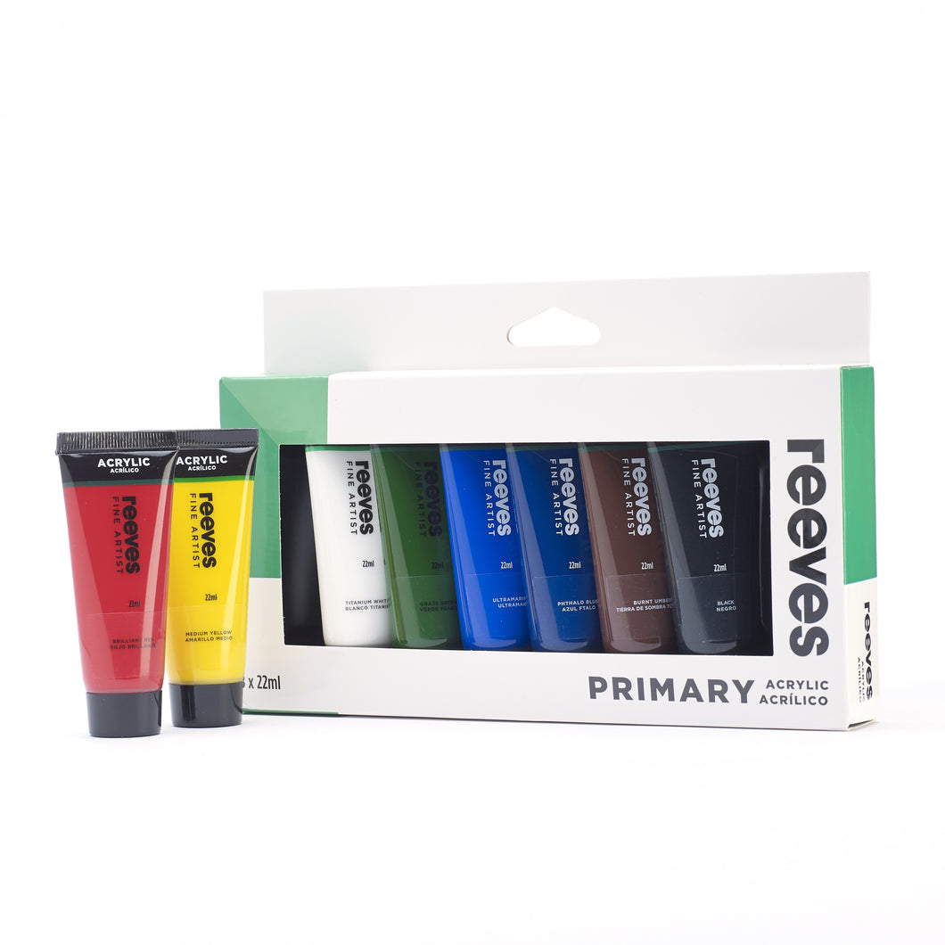 ACRYLIC REEVES 22ML PRIMARY COLOURS 8PK