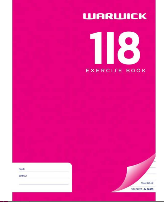 EXERCISE BOOK WARW 1I8 9MM RULED 36LF