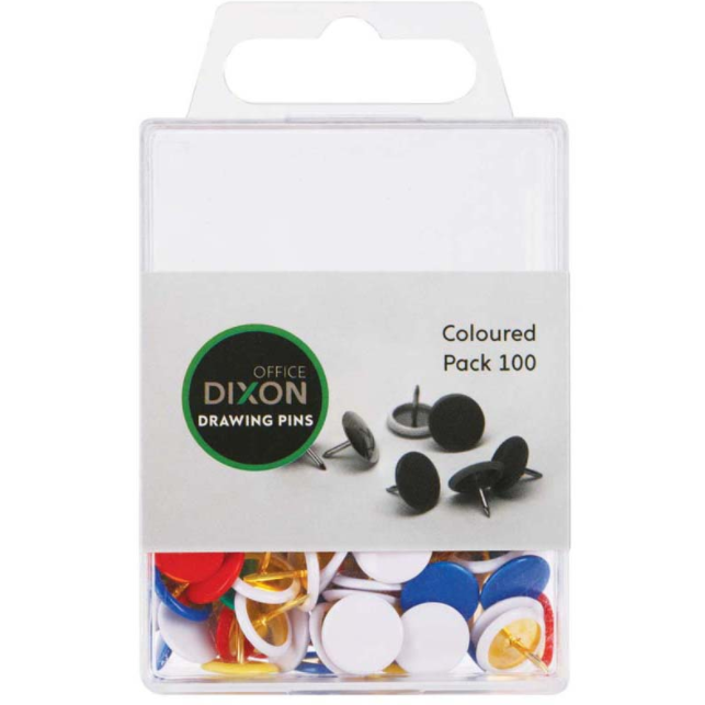 DRAWING PINS DIXON COLOURED PACK 100