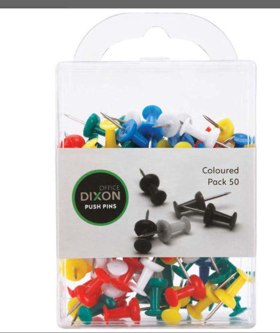 Dixon Push Pins Pack 50 Assorted Colour