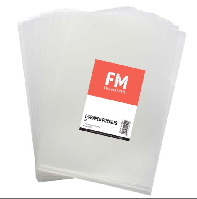 L SHAPE POCKETS FM A4 CLEAR PK 12