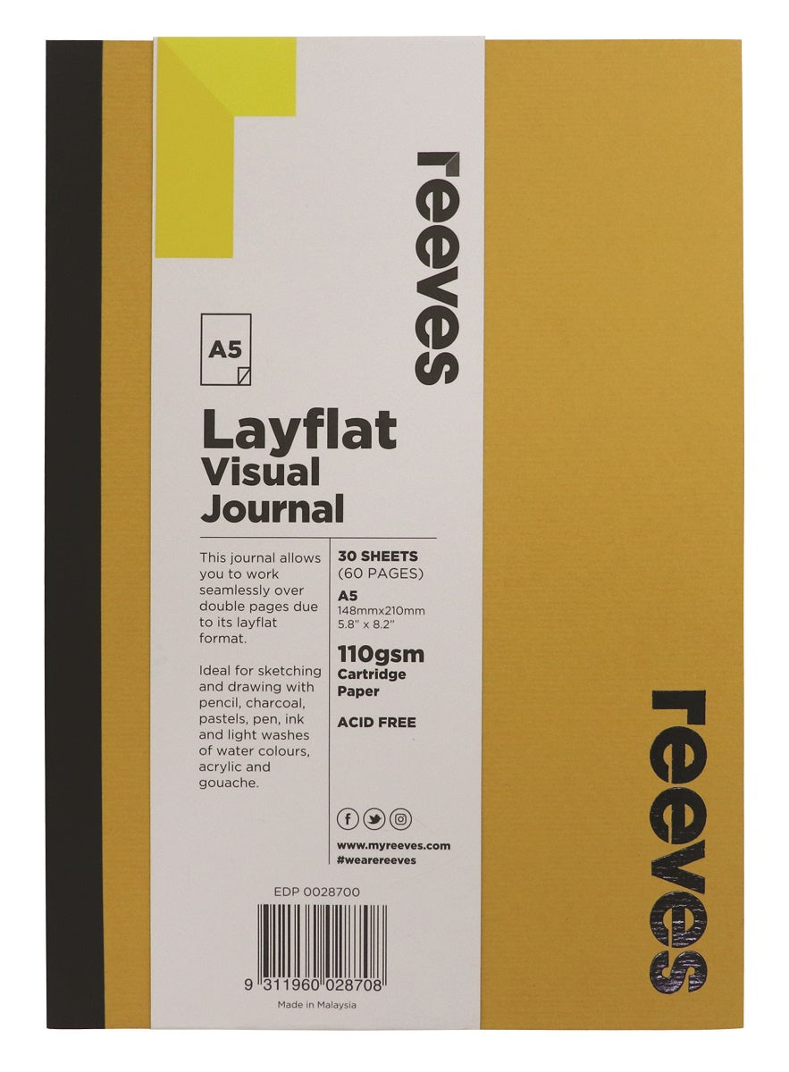 REEVES VISUAL JOURNAL A5 LAYFLAT SENAPE COVER 30SHTS