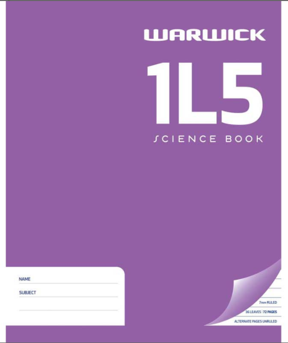 EXERCISE BOOK WARW 1L5 SCIENCE 36LF