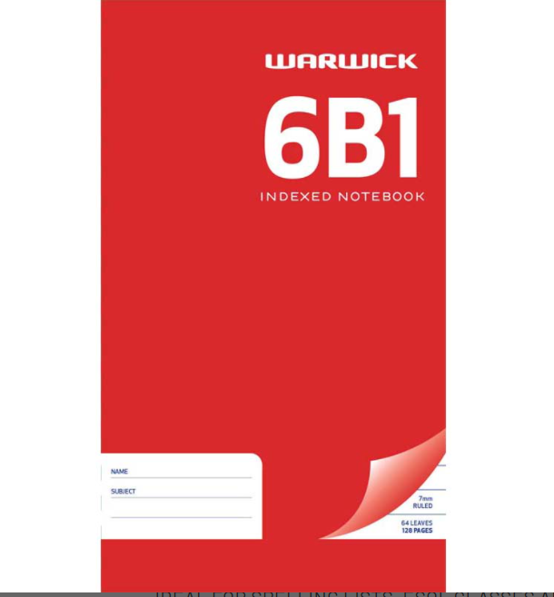 NOTEBOOK WARW 6B1 H/COVER 7MM RULED 62LF