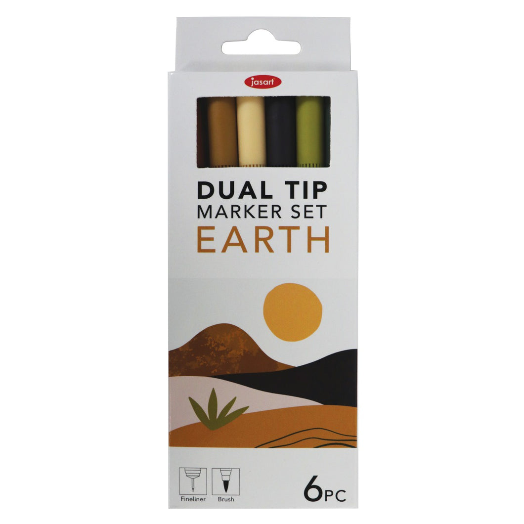JASART DUAL NIB BRUSH FINELINER EARTH SET 6