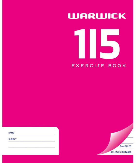 EXERCISE BOOK WARW 1I5 9MM 40LF